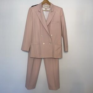 Vintage John Meyer Blush Pink Suit Pearlescent Buttons Peak USA 80s 90s Size 6/8